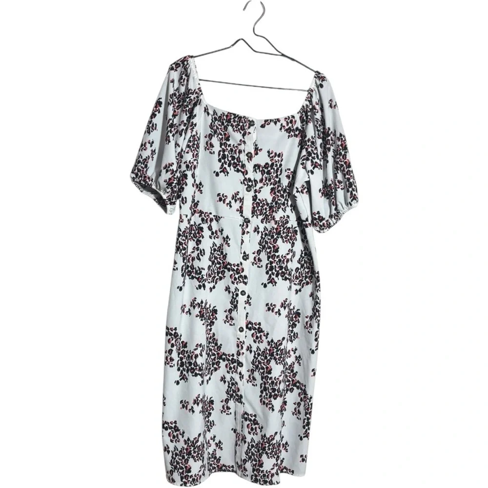 Ophelia Roe Lightweight Balloon Sleeve Chic Floral Black/White/Red Midi Dress
